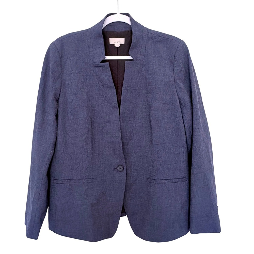 Loft Naval Blue Custom Stretch Notched Blazer Jacket Linen Blend Workwear 14